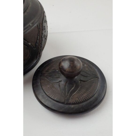 Vintage Africa Wooden Bowl Carved Round Elephants with Lid - Picture 5 of 8